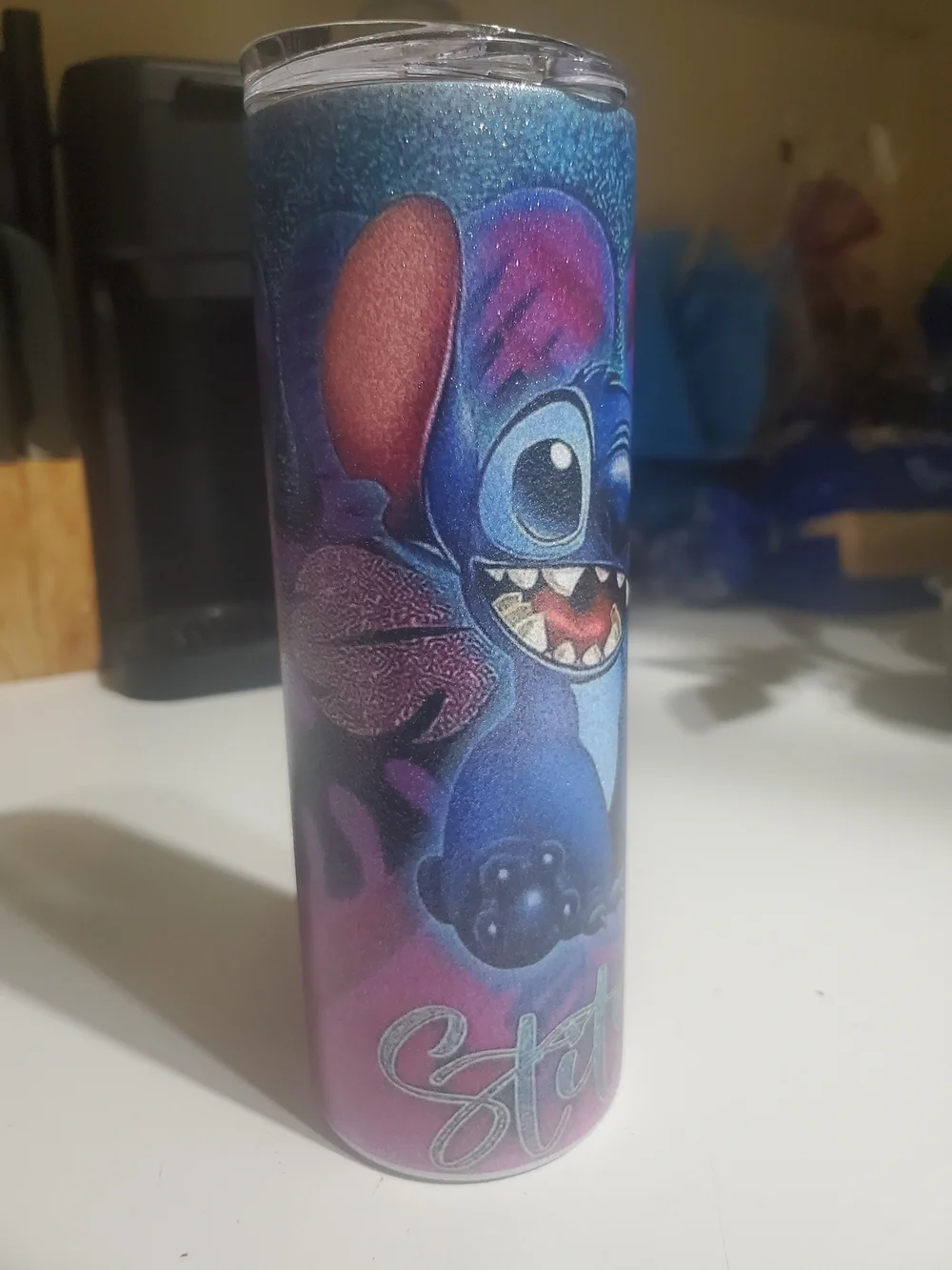 Blue Stitch Character Glitter Tumbler -